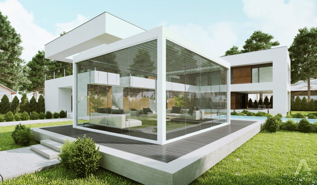 Drzwi przesuwne w ogrodzie zimowym